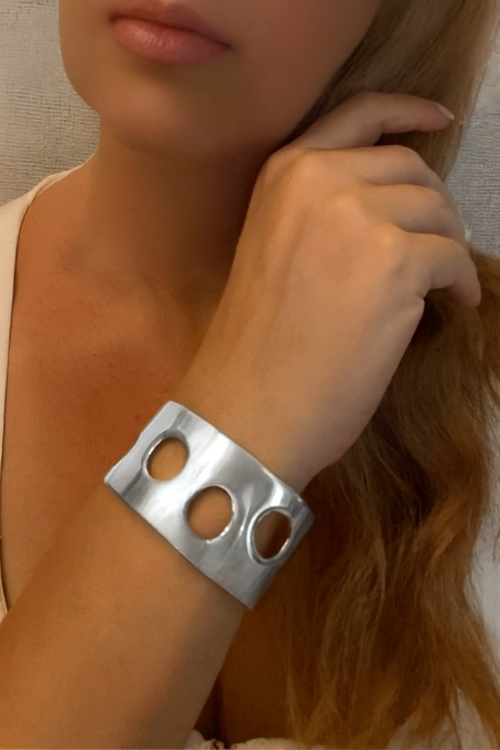Brazalete pulsera ancha latón Hole plata chapado 10µ - Imagen 2