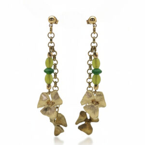 Pendiente doble flor Romantic dorado 10µ caida verde