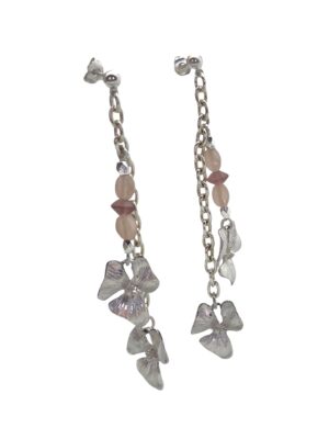 Pendiente doble flor Romantic plata 10µ caida rosa