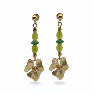 Pendiente Flor lineal Romantic dorado y verdes