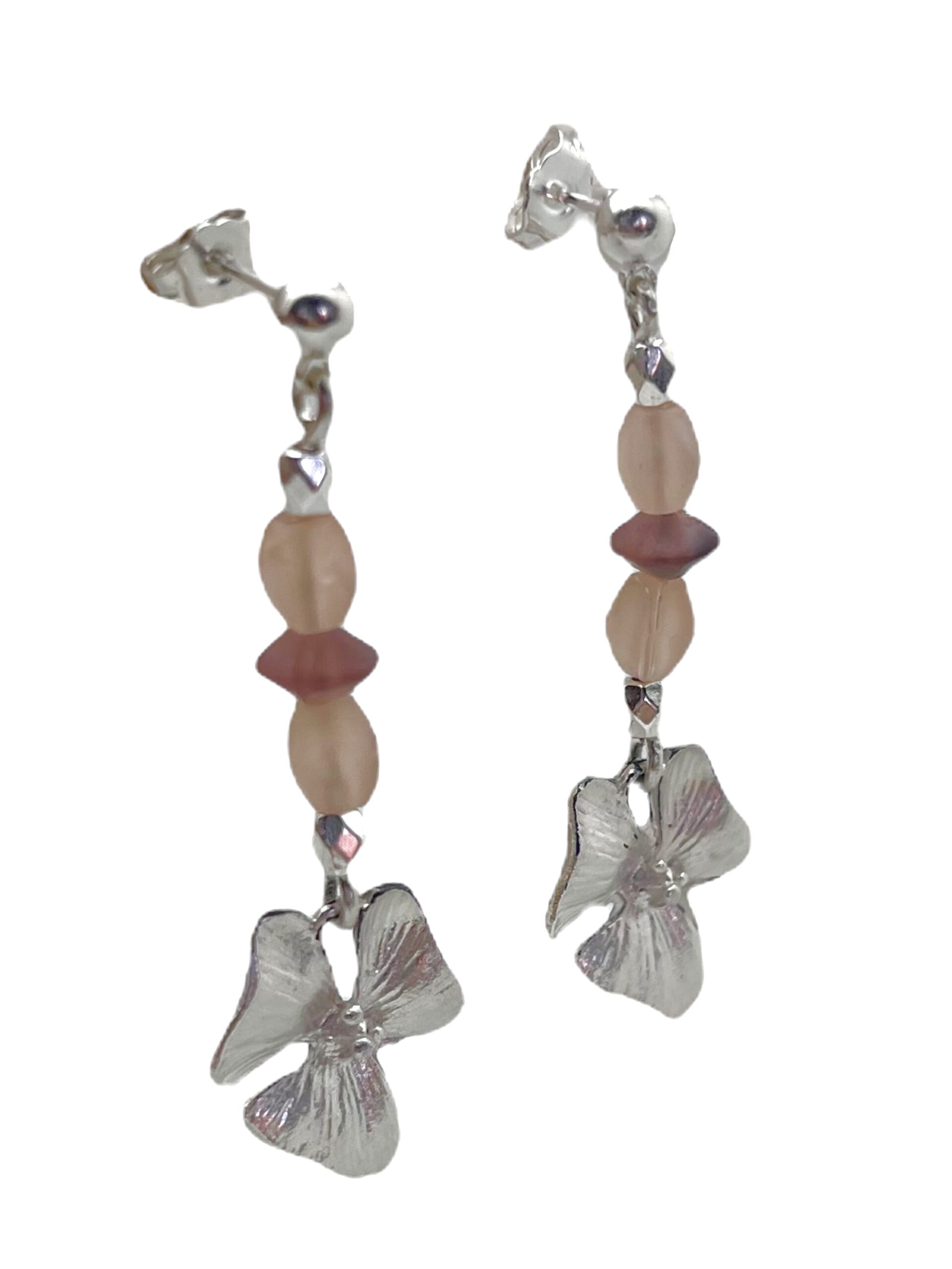 Pendiente Flor lineal Romantic plata 10µ rosas - Imagen 3