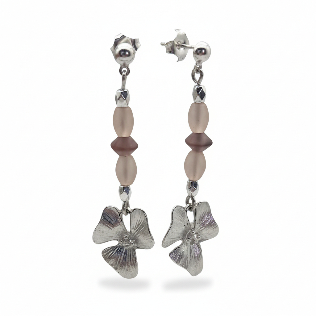 Pendiente Flor lineal Romantic plata 10µ rosas
