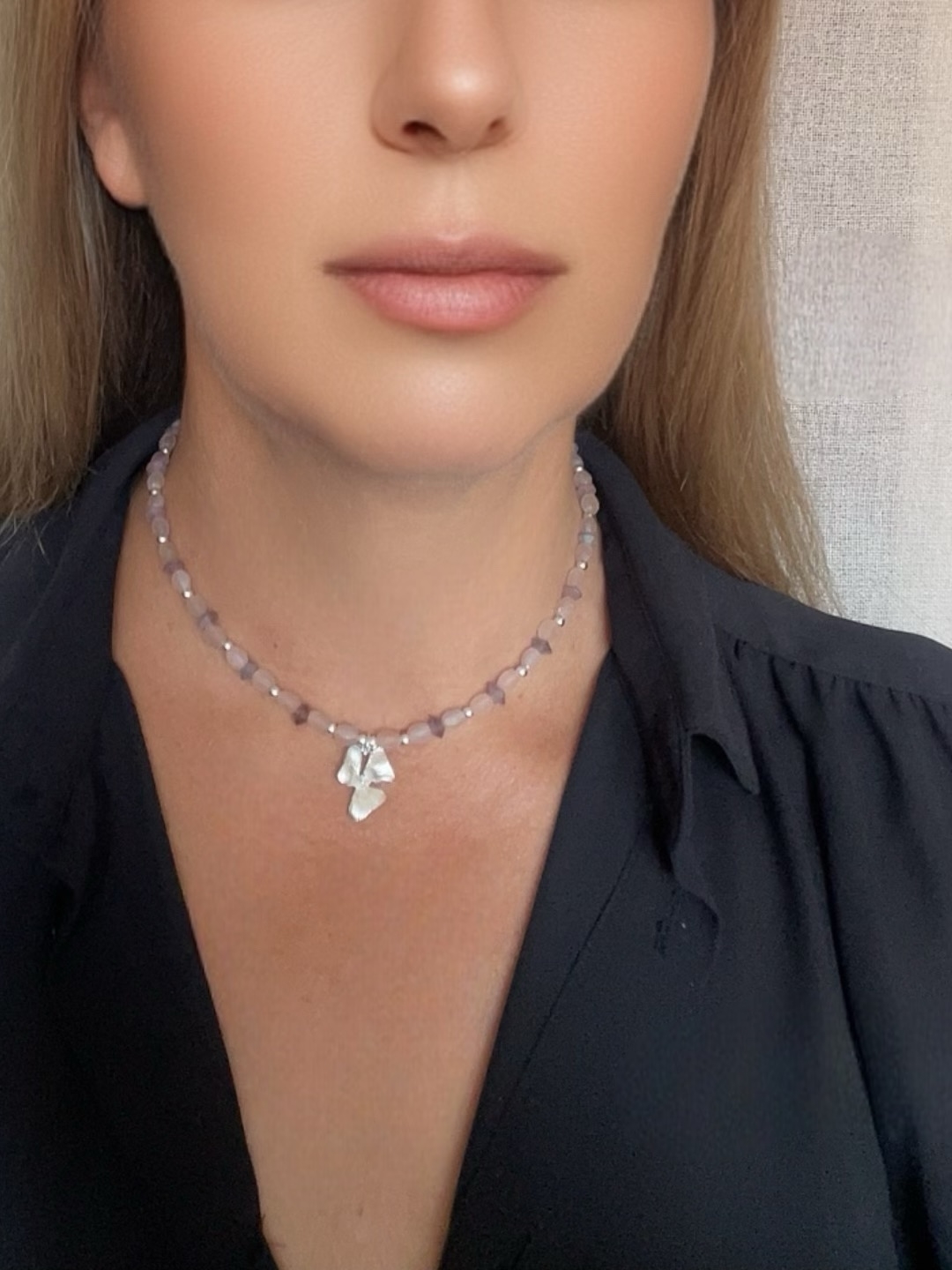 Collar tupido Romantic cristal flor plata 10µ y rosas - Imagen 2