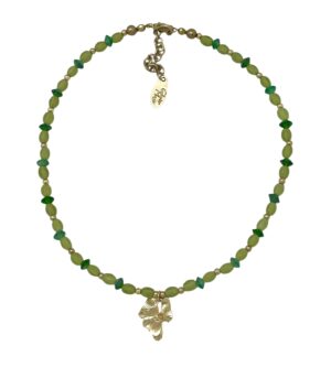 Collar tupido Romantic cristal flor dorado y verdes