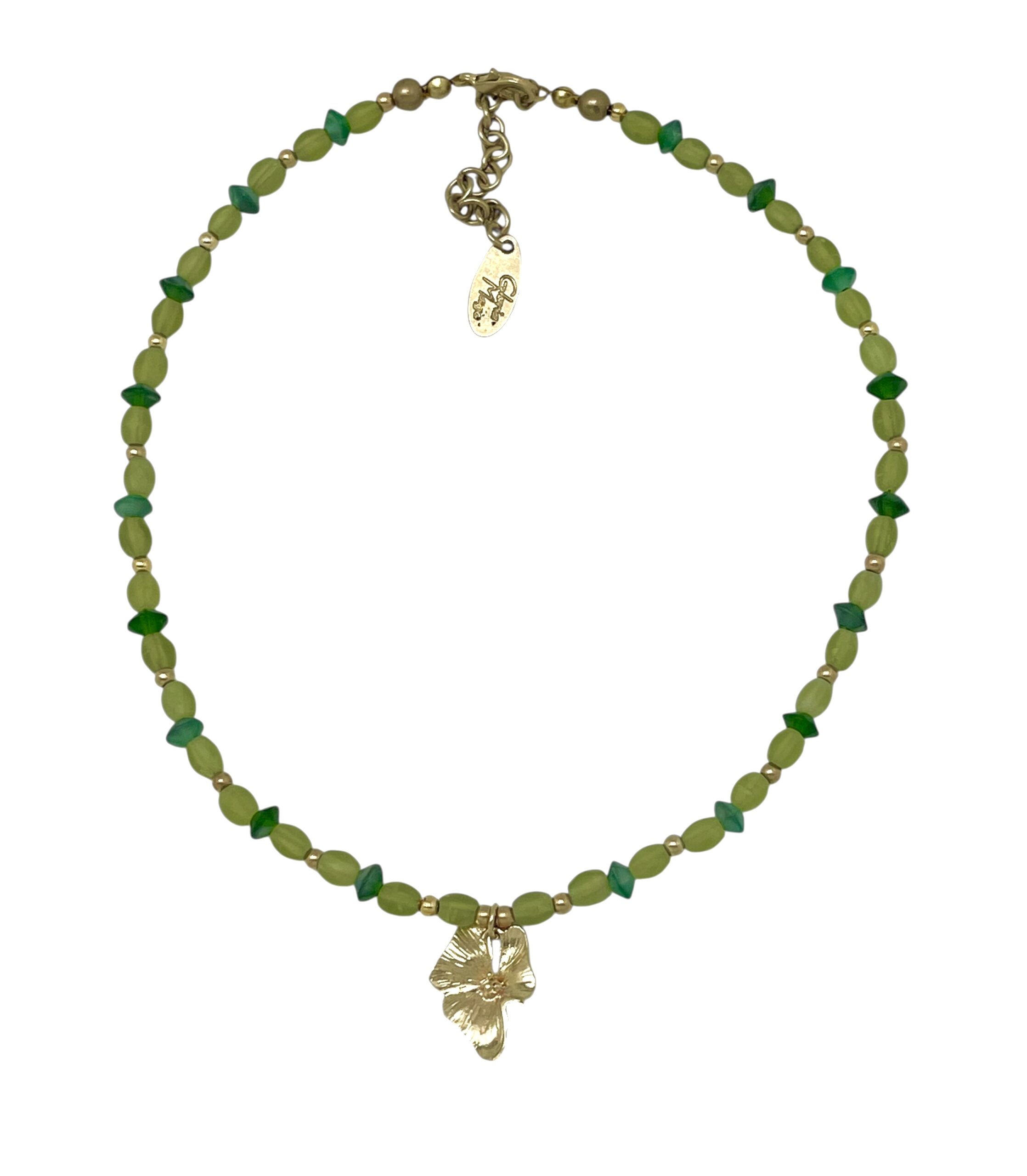 Collar tupido Romantic cristal flor dorado y verdes