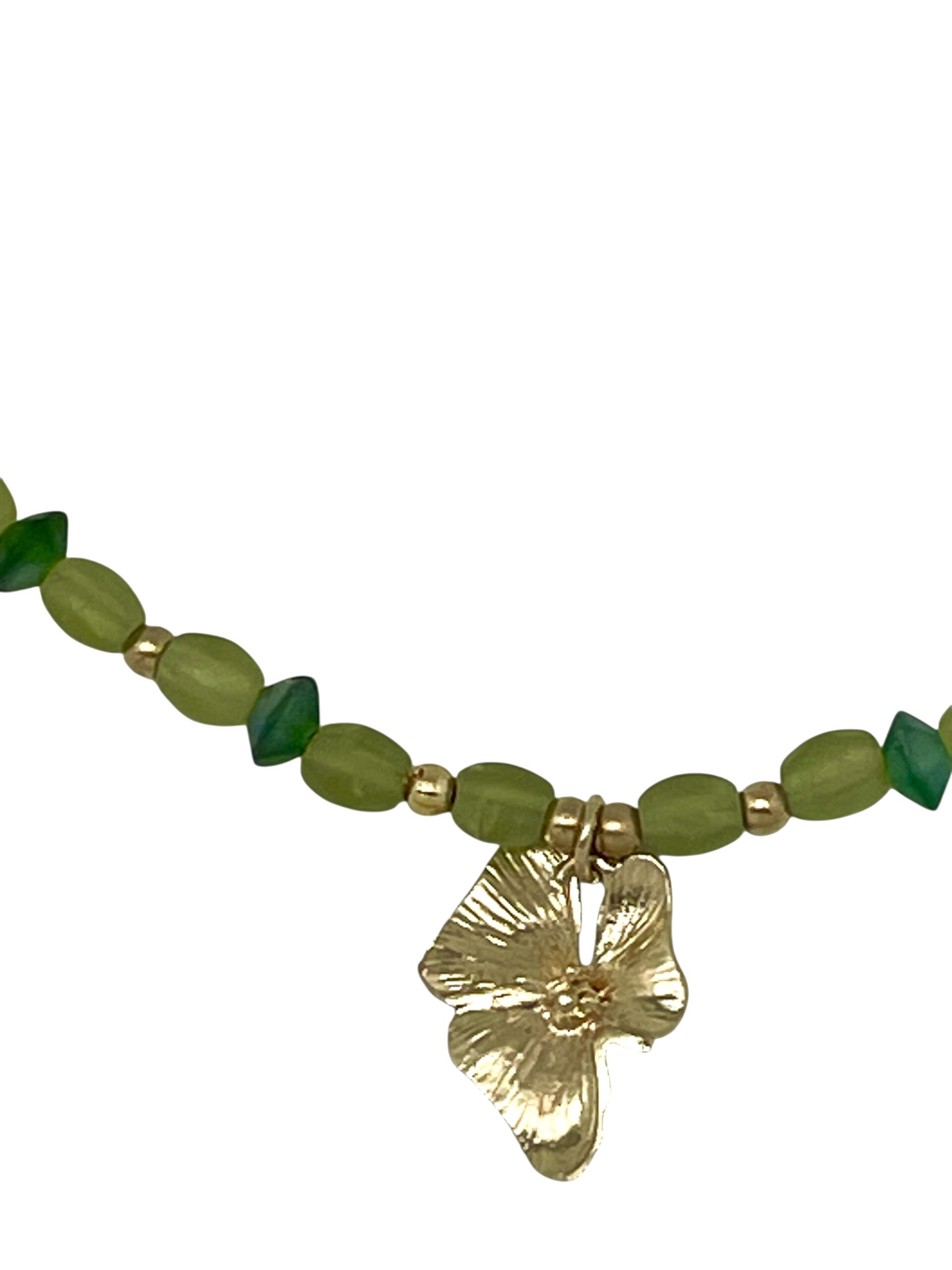 Collar tupido Romantic cristal flor dorado y verdes - Imagen 3