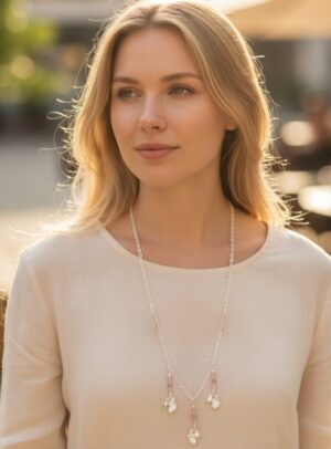 Collar largo Romantic plata10µ y rosas