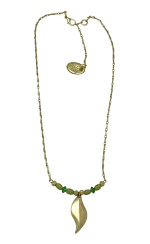 Collar Hoja Caida en latón dorado y verdes