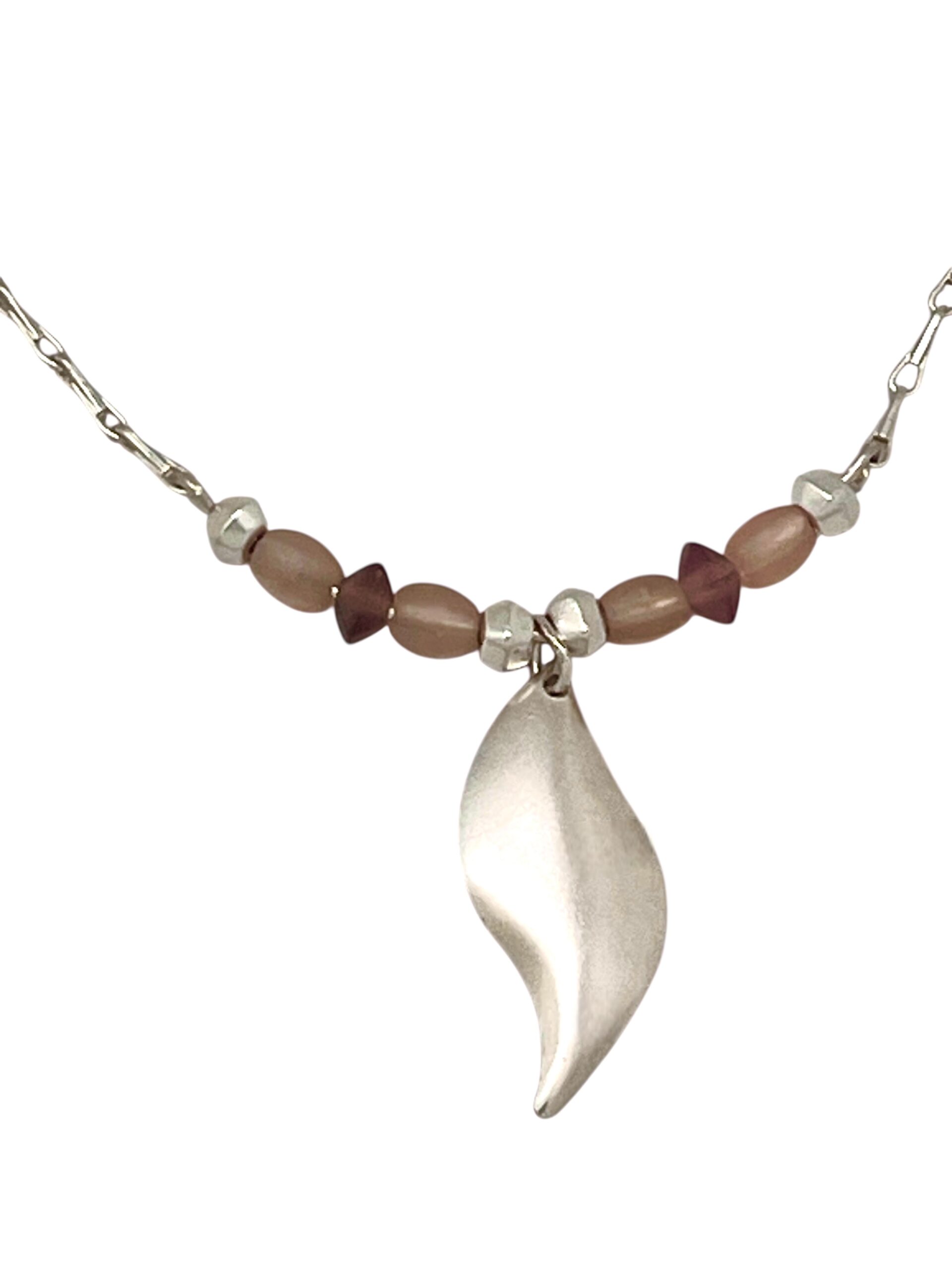 Collar Hoja Caida en latón plata 10µ y rosas - Imagen 3