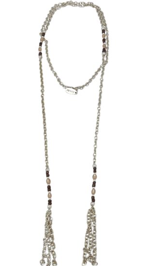 Collar largo multiposición cadena y cristal rosas plata 10µ