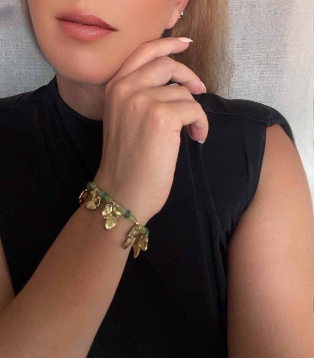 Pulsera elástica Romantic dorado verdes - Imagen 2