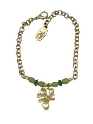 Pulsera con cadena Romantic y colgante flor en dorado y verdes