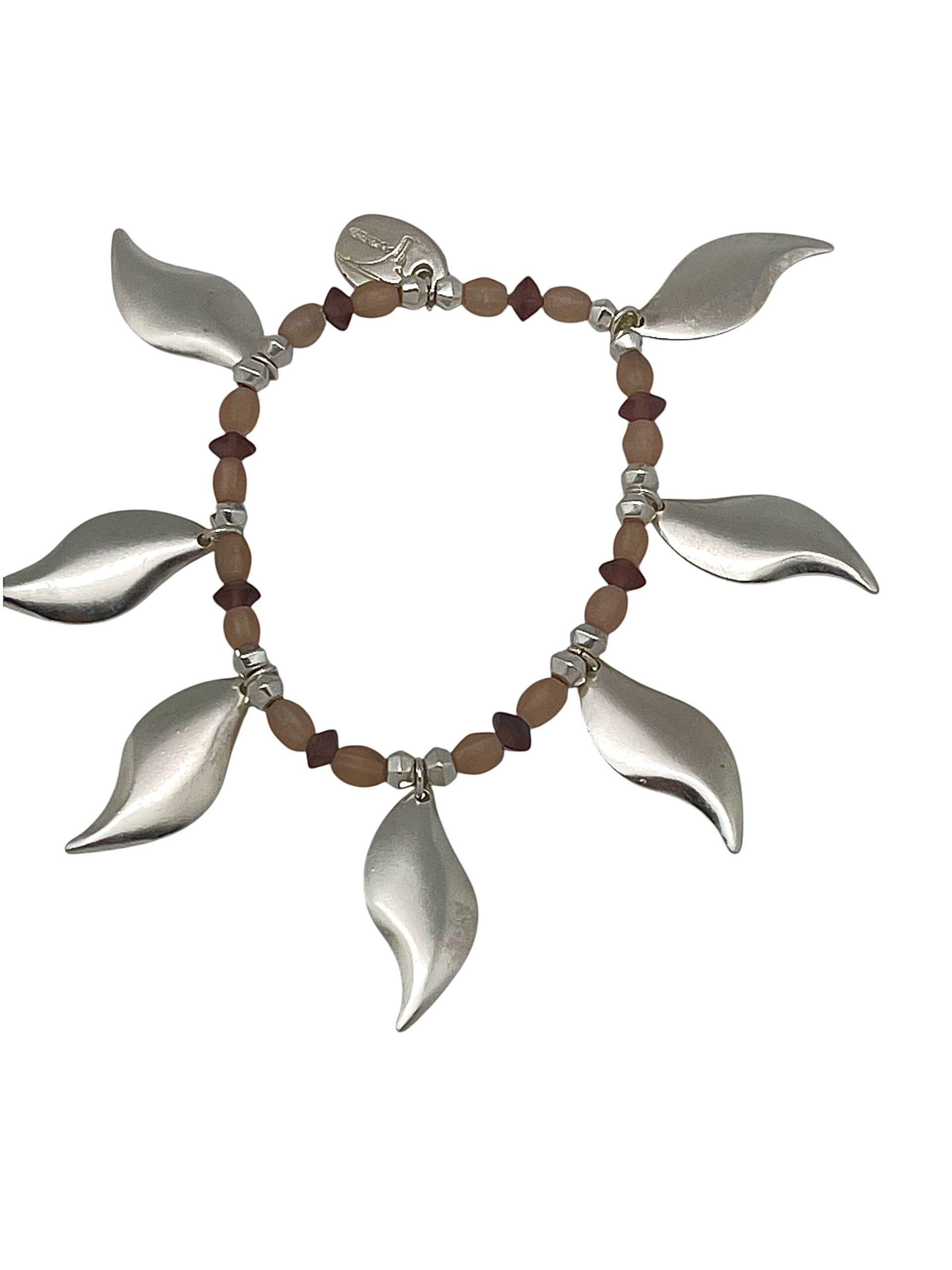 Pulsera elástica Hojas caidas plata 10µ y rosas - Imagen 3