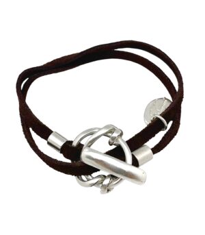 Pulsera Me Ato en piel marrón chocolate doble vuelta plata 10µ