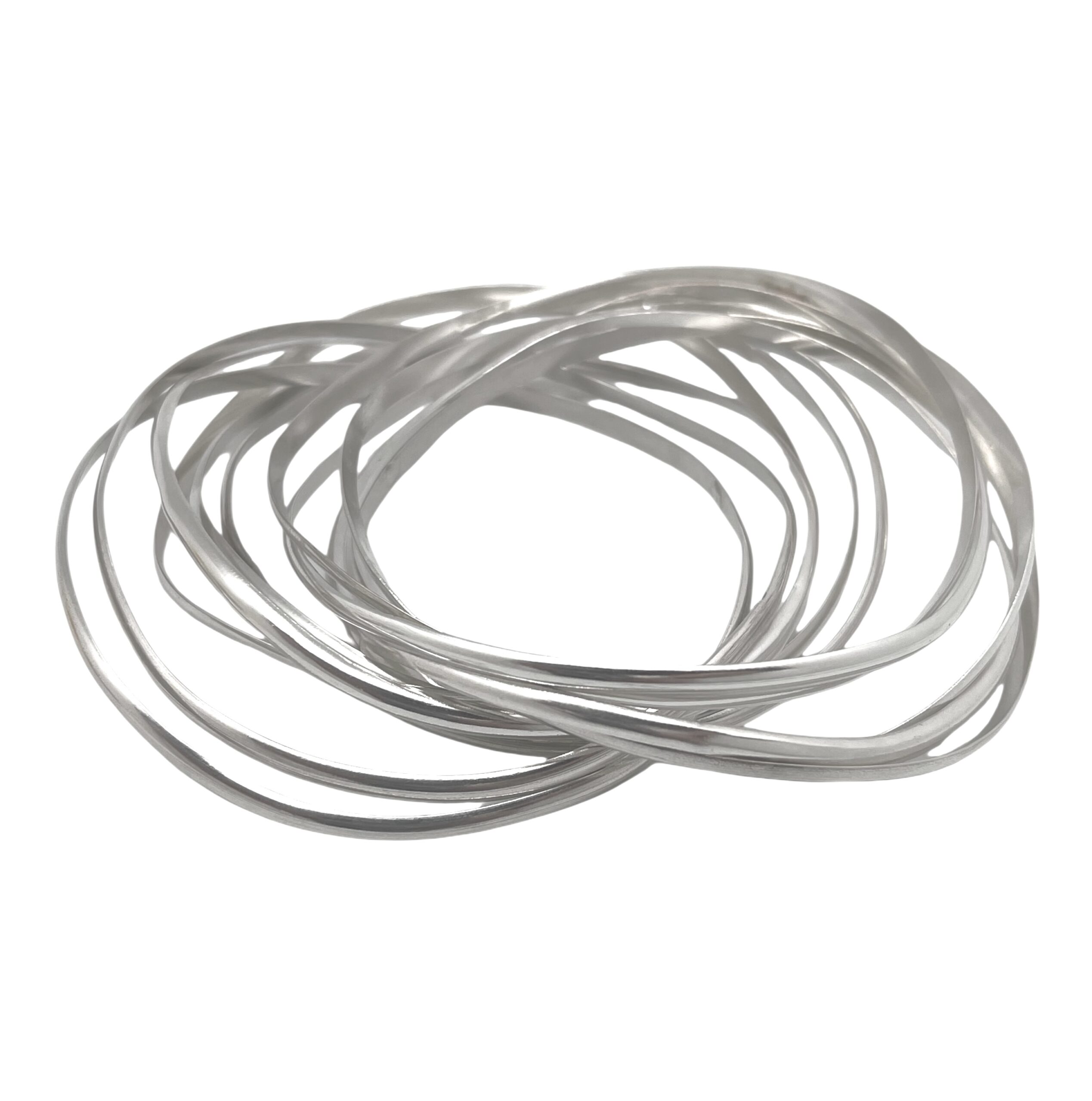 Pack de 2 Pulseras tipo Aro irregulares forma realizada a mano haciendo ondas. Plata de ley 10µ - Imagen 5