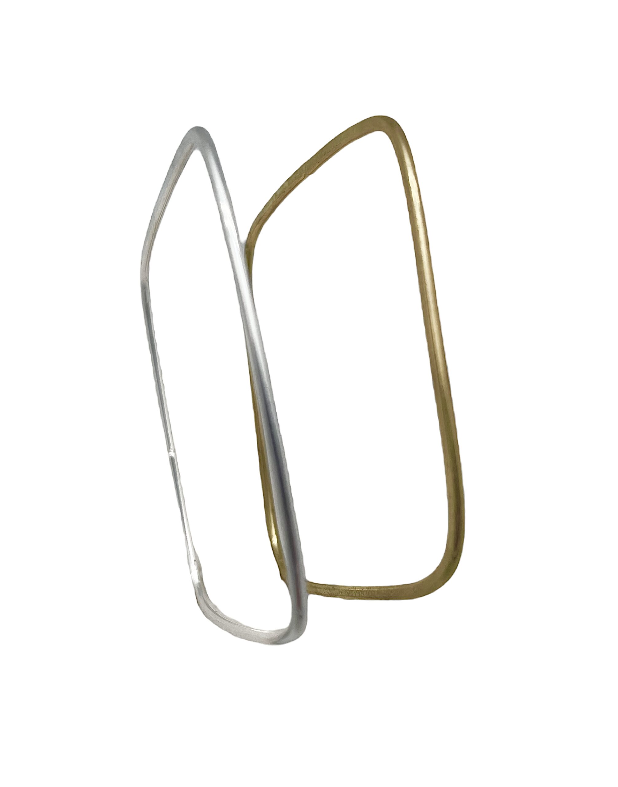 Pulseras tipo Aro Cuadradas pack oro-plata. Latón chapado - Imagen 3