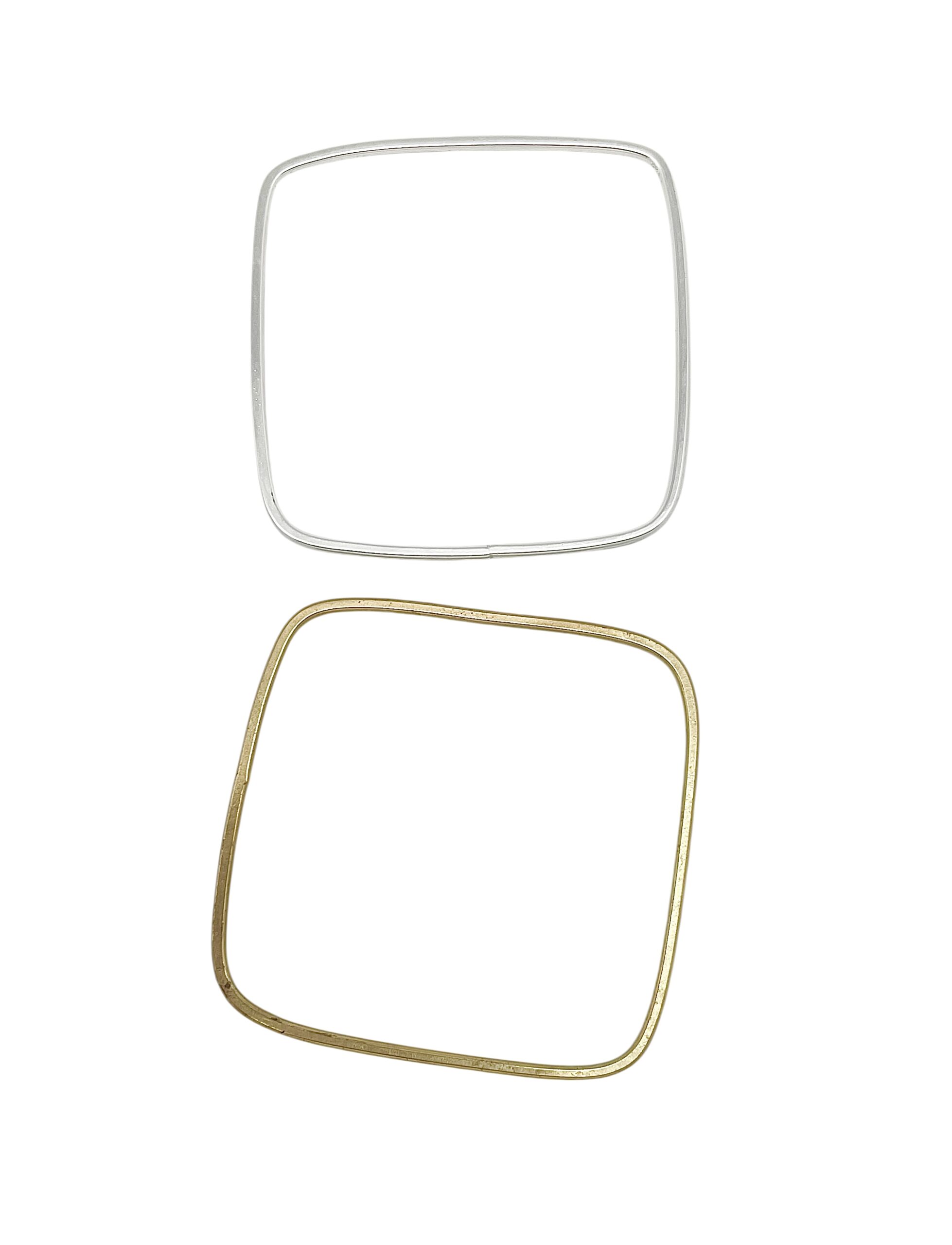Pulseras tipo Aro Cuadradas pack oro-plata. Latón chapado - Imagen 4
