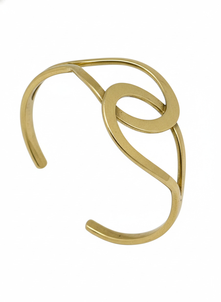 Pulsera brazalete Doble Unión en latón dorado