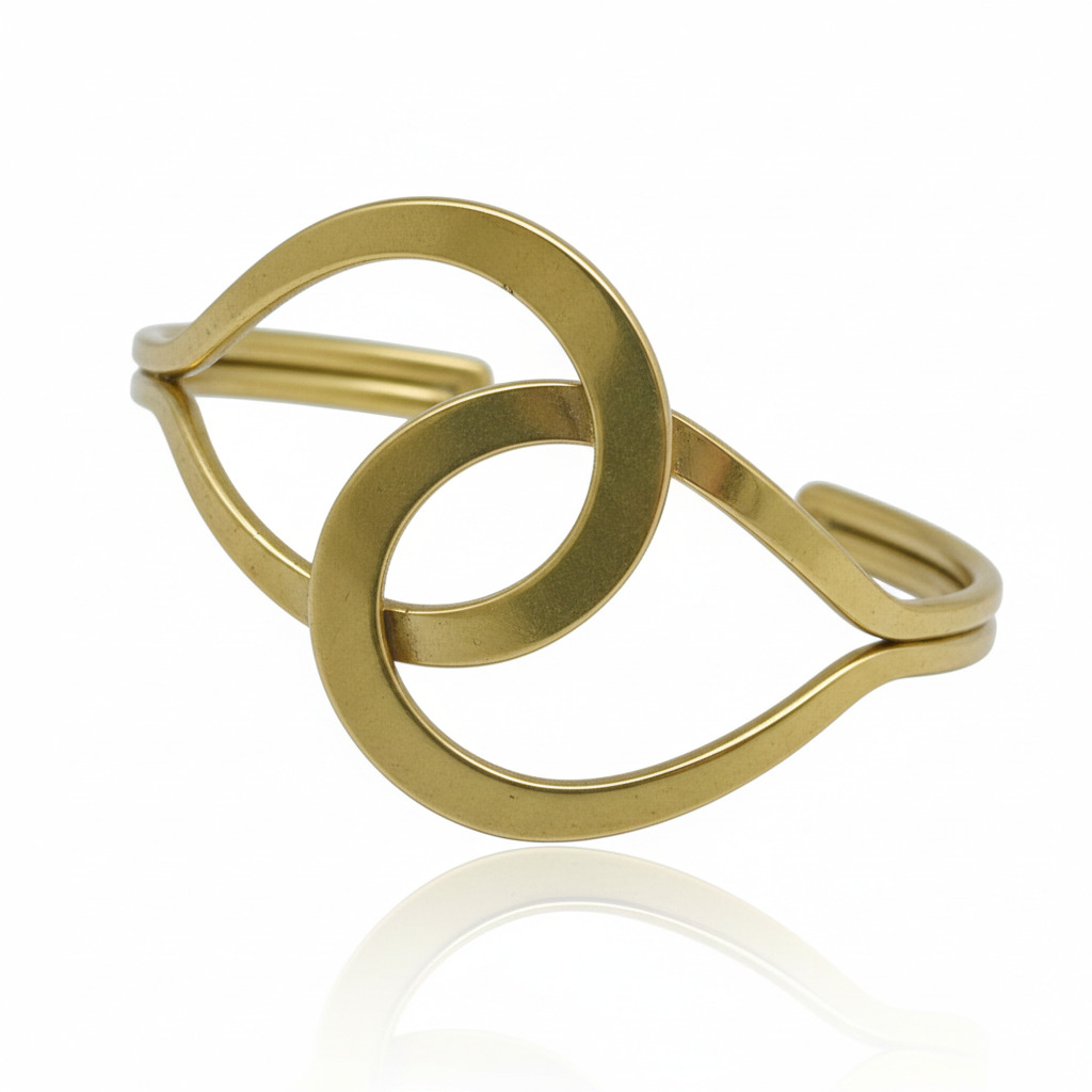 Pulsera brazalete Doble Unión en latón dorado - Imagen 3