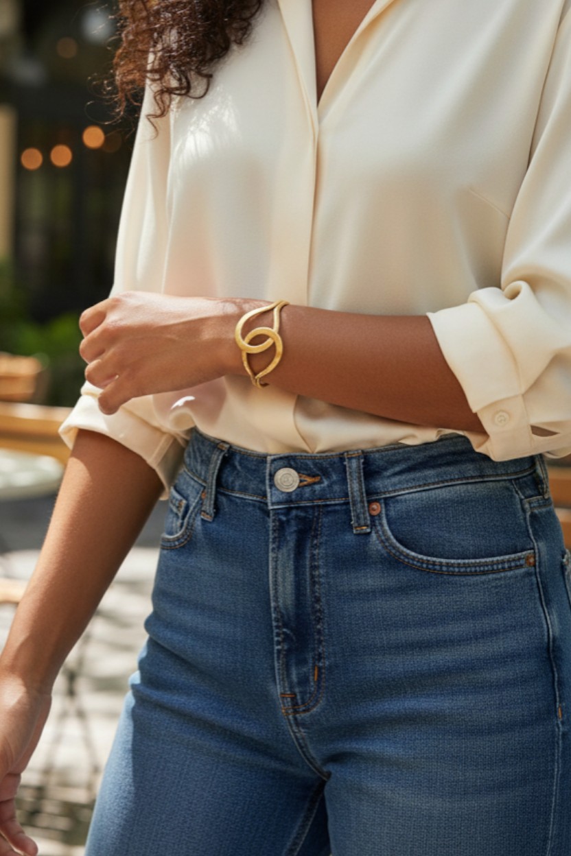 Pulsera brazalete Doble Unión en latón dorado - Imagen 2
