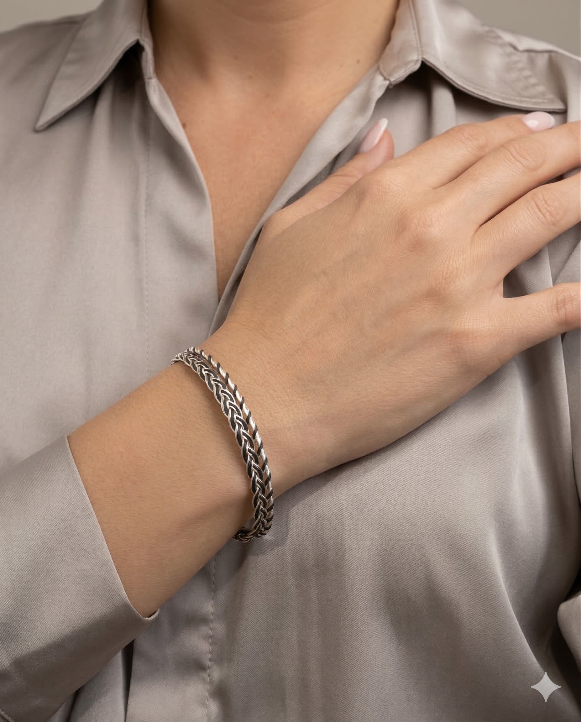 Conjunto de pulseras trenzadas en hilo de plata 925 negro - Imagen 2