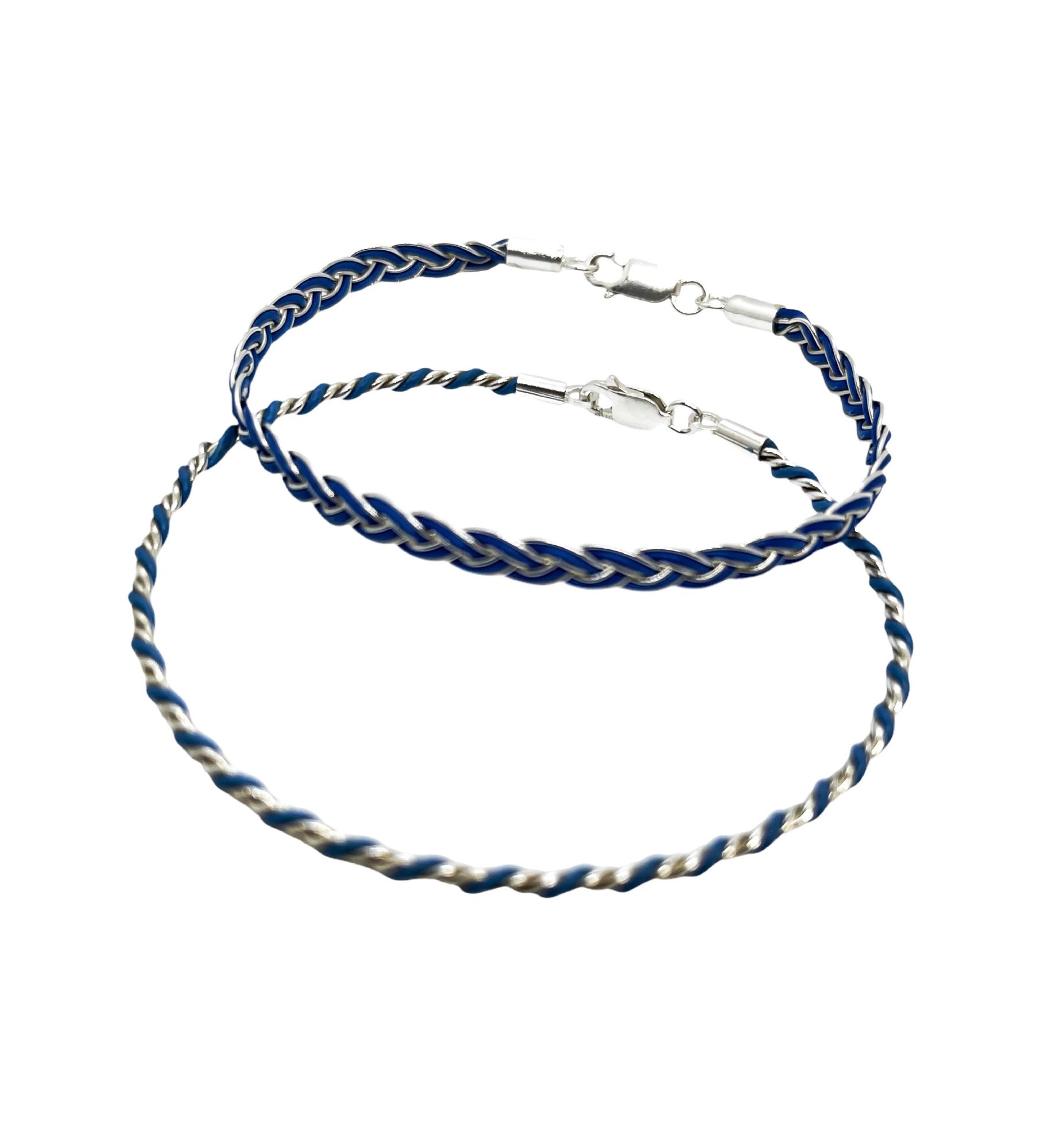 Conjunto de pulseras trenzadas en hilo de plata 925 azul