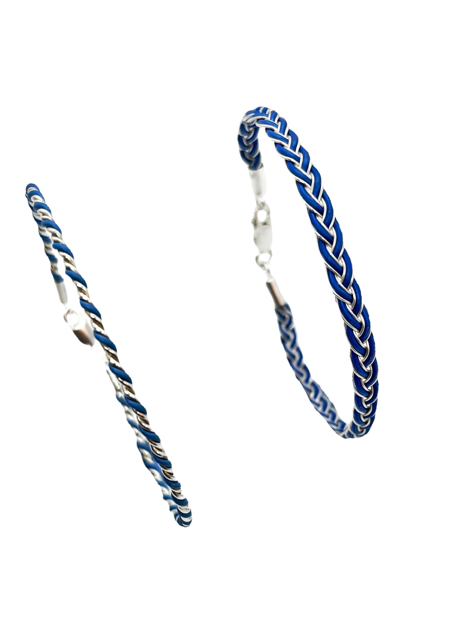 Conjunto de pulseras trenzadas en hilo de plata 925 azul - Imagen 3