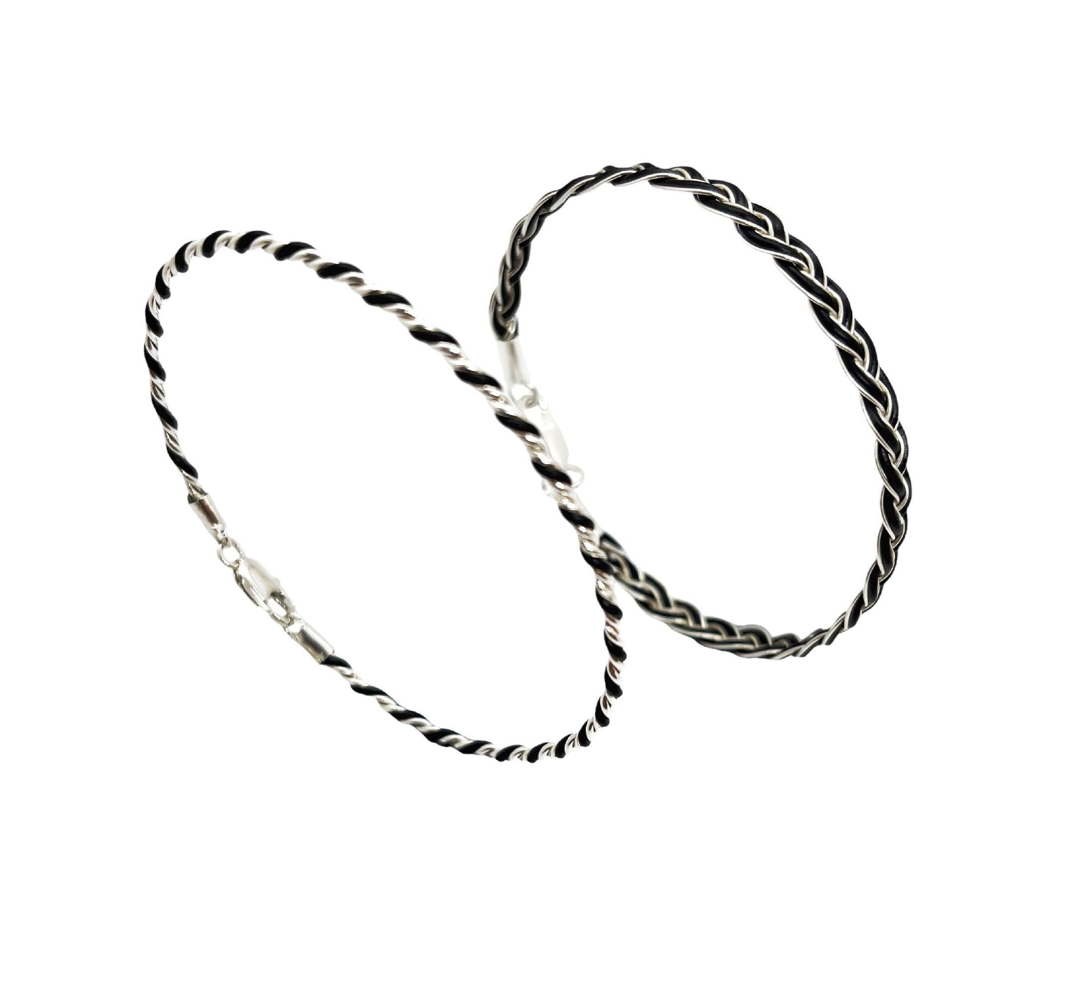 Conjunto de pulseras trenzadas en hilo de plata 925 negro