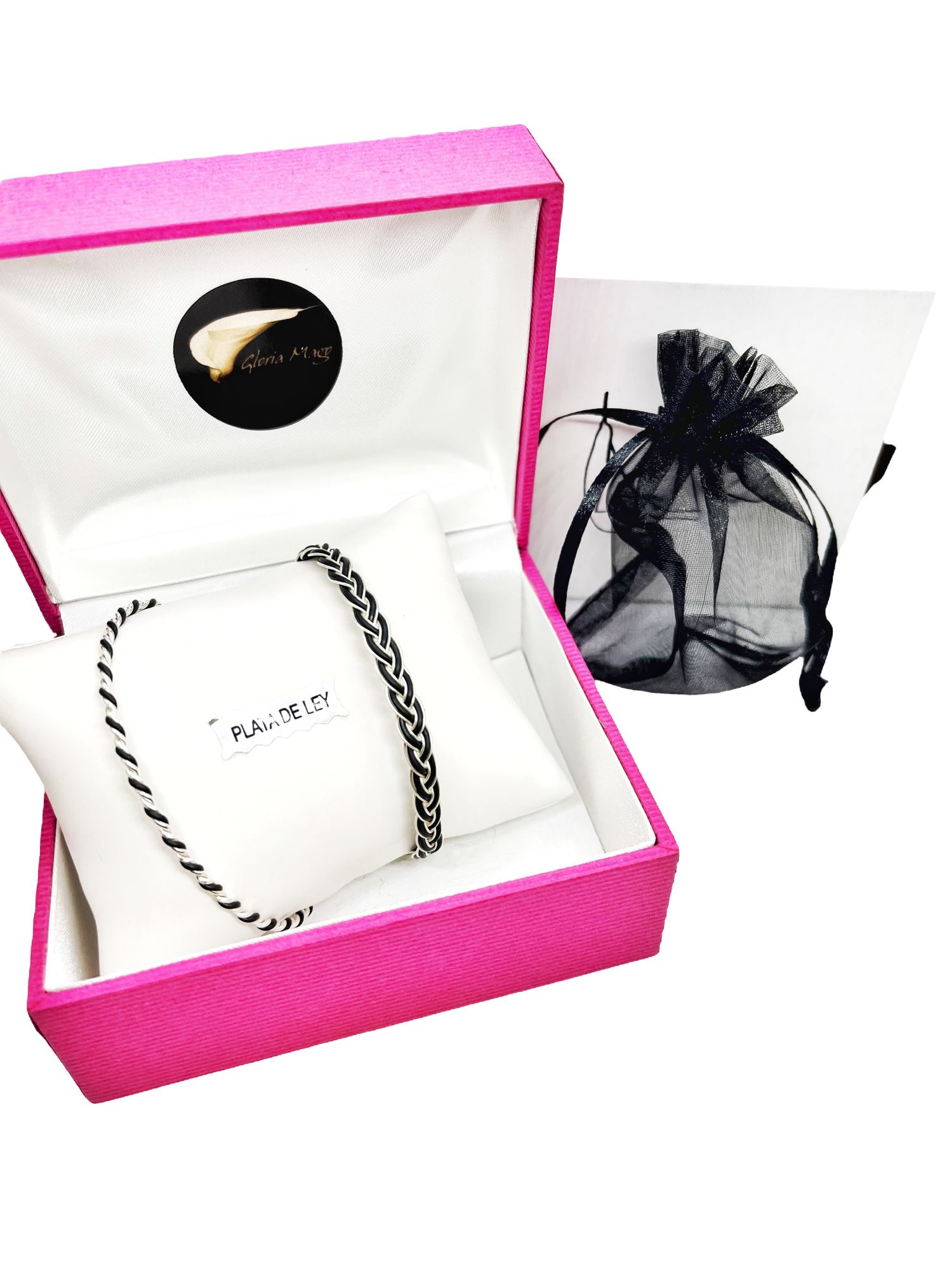 Conjunto de pulseras trenzadas en hilo de plata 925 negro - Imagen 4