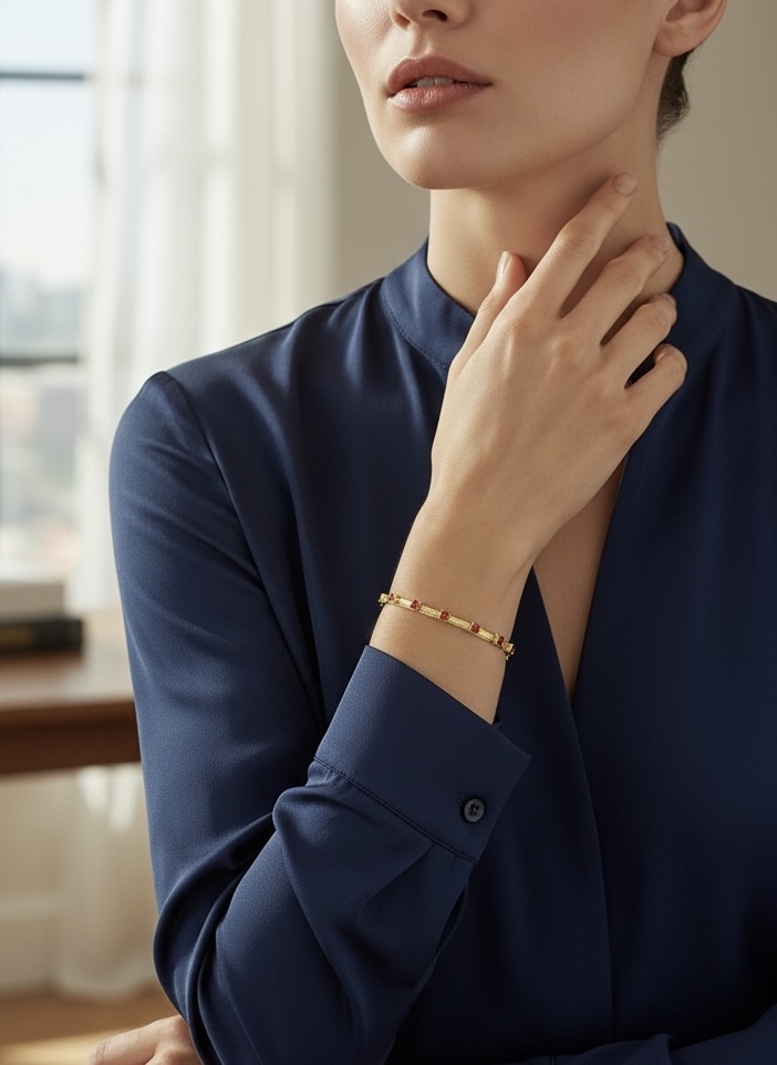 Pulsera Point dorado y cristales de Sw en paparadcha - Imagen 2