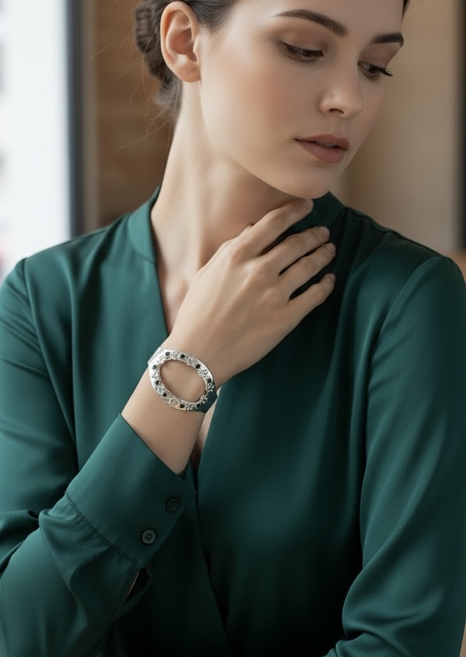 Pulsera Oval plata y cristales de Sw mix grises - Imagen 2